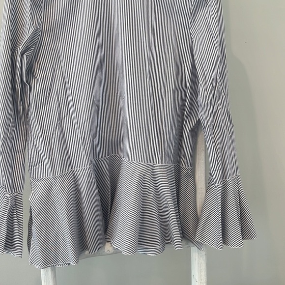 Theory pinstripe Lexandra peplum ruffle long sleeve tunic large - Picture 3 of 9
